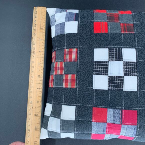 Handmade Accent Throw Pillow 11" Square Nine Patch Black Red White Gift For Her - Picture 3 of 11
